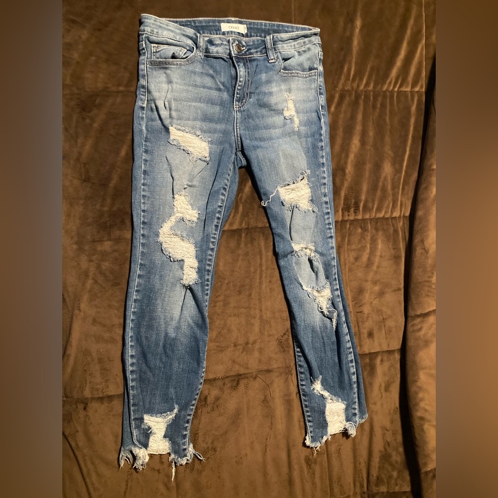Cello Distressed Skinny Jeans in Blue, size 7